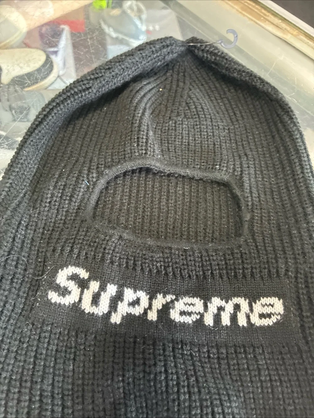 Supreme New Era Black Knit Balaclava Ski Mask Unisex Winter Logo Used Rare